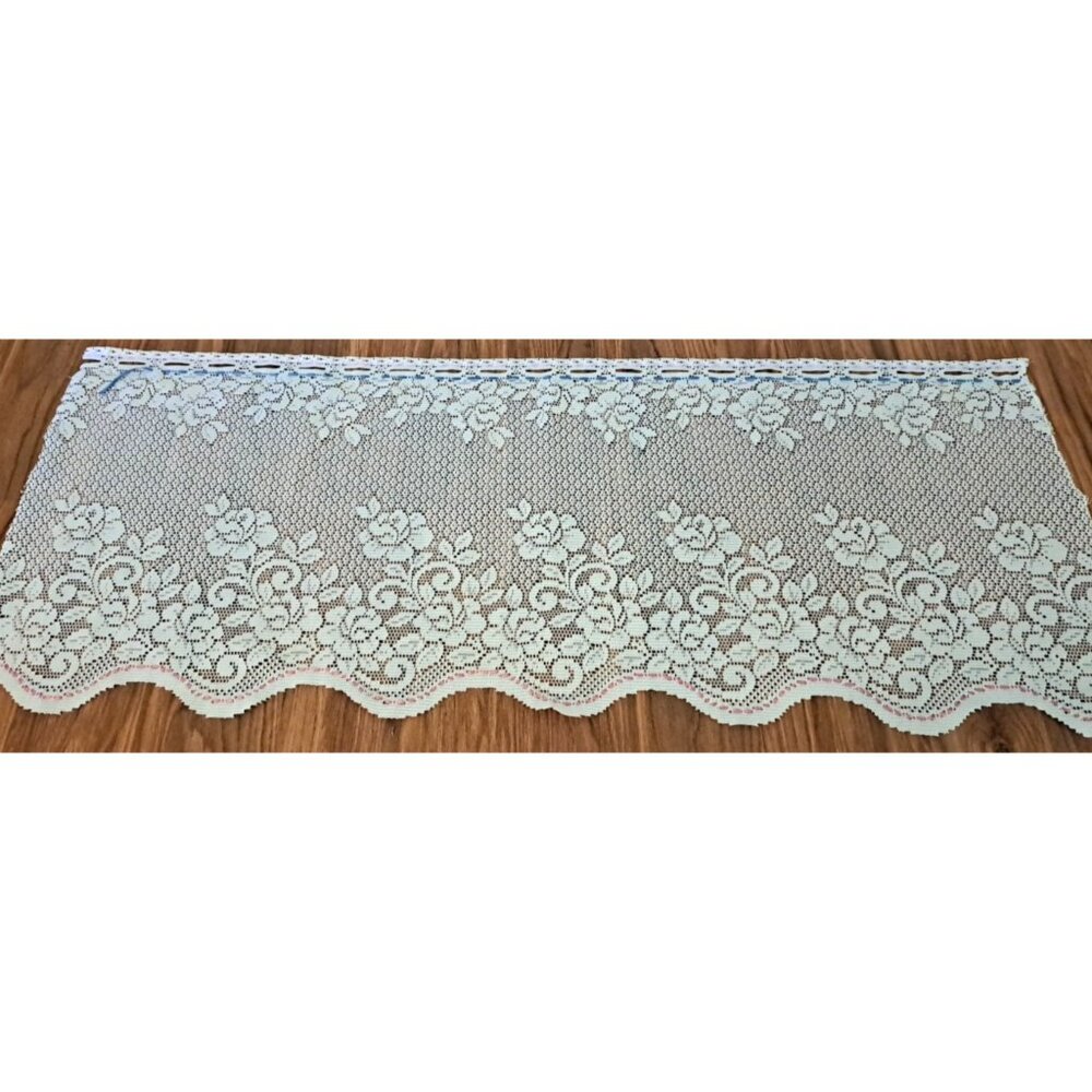 White Lace Valance Ribbon Trim Rose Garden Coquette Cottage Country 45x18